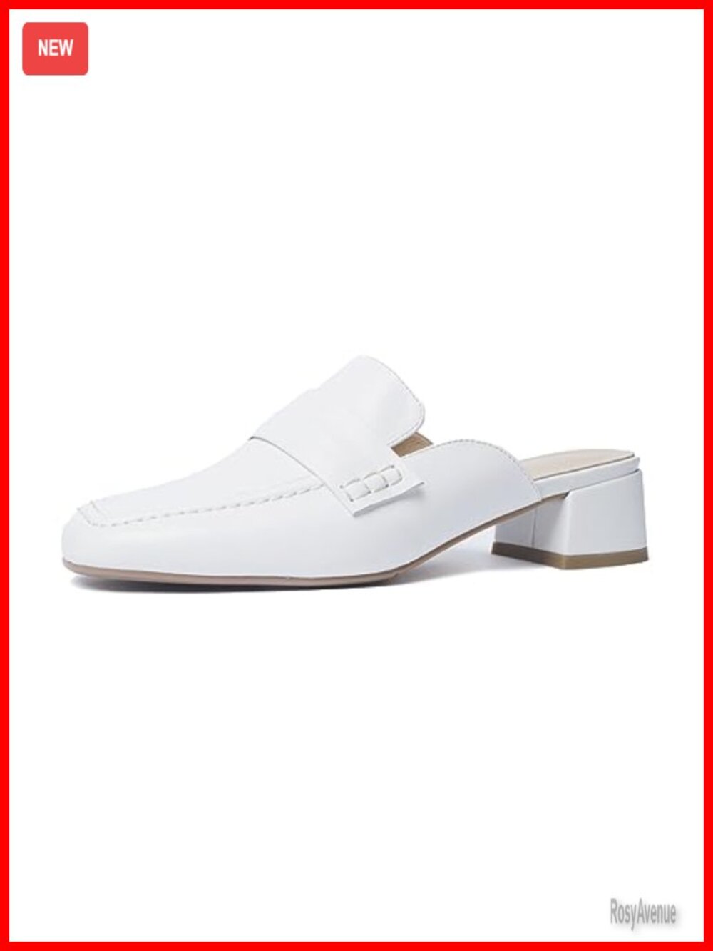 Women's Leather Block Heel Square Toe Pull-On Mule Slip Resistant Comfortable